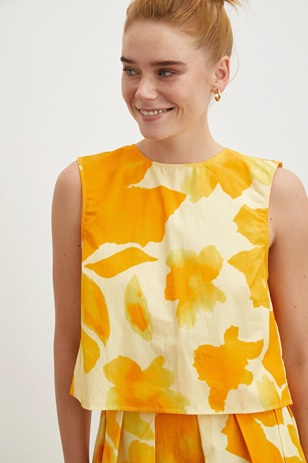 Batik Pattern Zero Sleeve Blouse Yellow - 5