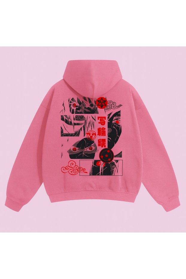 Unisex Oversized Hooded Red Graphic Printed Streetwear Patterned Retro Sweatshirt