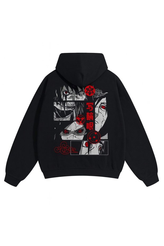 Unisex Oversized Hooded Red Graphic Printed Streetwear Patterned Retro Sweatshirt