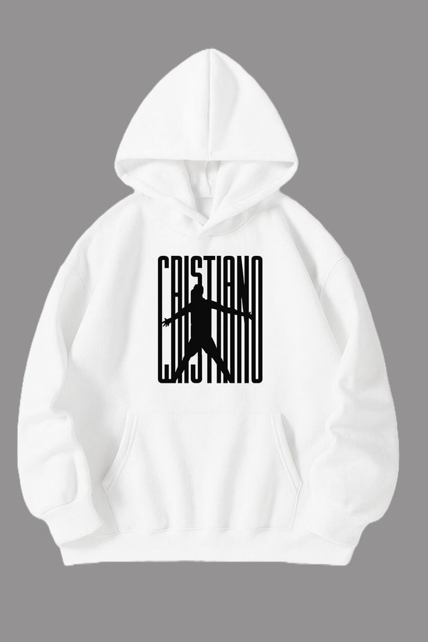 Unisex Oversized Hooded Black Minimal Silhouette Printed Streetwear Sports Sweatshirt