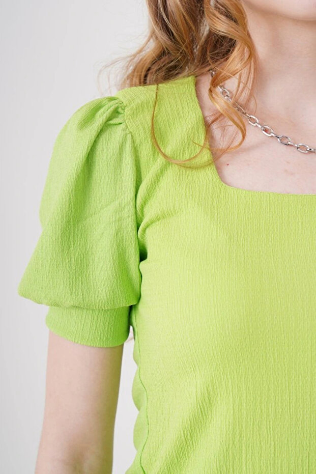 0409 Square Neck Knitted Blouse - E.Green - 4