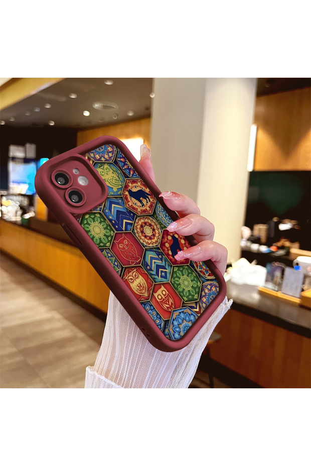 حافظة سيليكون باللون الأحمر الداكن متوافقة مع هاتف Realme Note 50 - نمط عتيق مقاوم للصدمات - 4