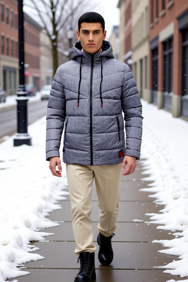 معطف رجالي بغطاء رأس ذو أكمام قياسية بنمط عادي، عملي، متين، ذو جودة عالية، مريح، حديث - 1