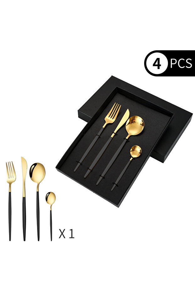 Durable Premium Stainless Steel 4-Piece Cutlery Set – Tableware Set for 1 Person -Black