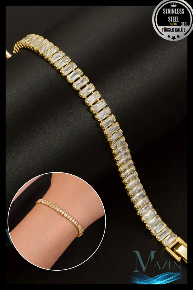 Gold Steel Waterway Bracelet | Crystal Stone | 18 cm | Women's Jewelry