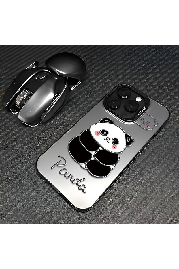 غطاء سيليكون متوافق مع آيفون 16 بنمط الباندا اللطيف، حافظة مقاومة للصدمات - 7