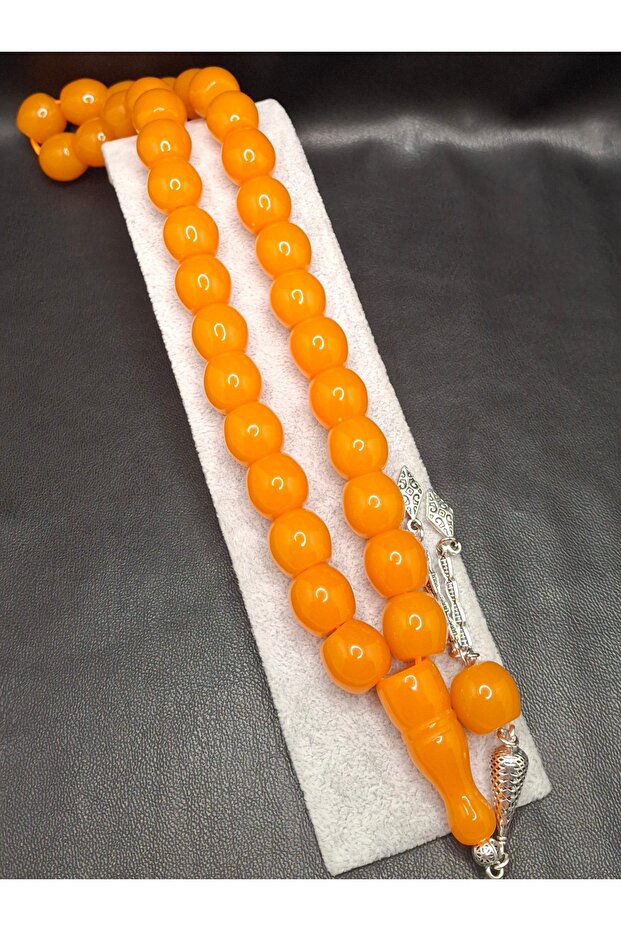Special Large Model Apricot Orange Color Barrel Cut Powder Amber Prayer Beads