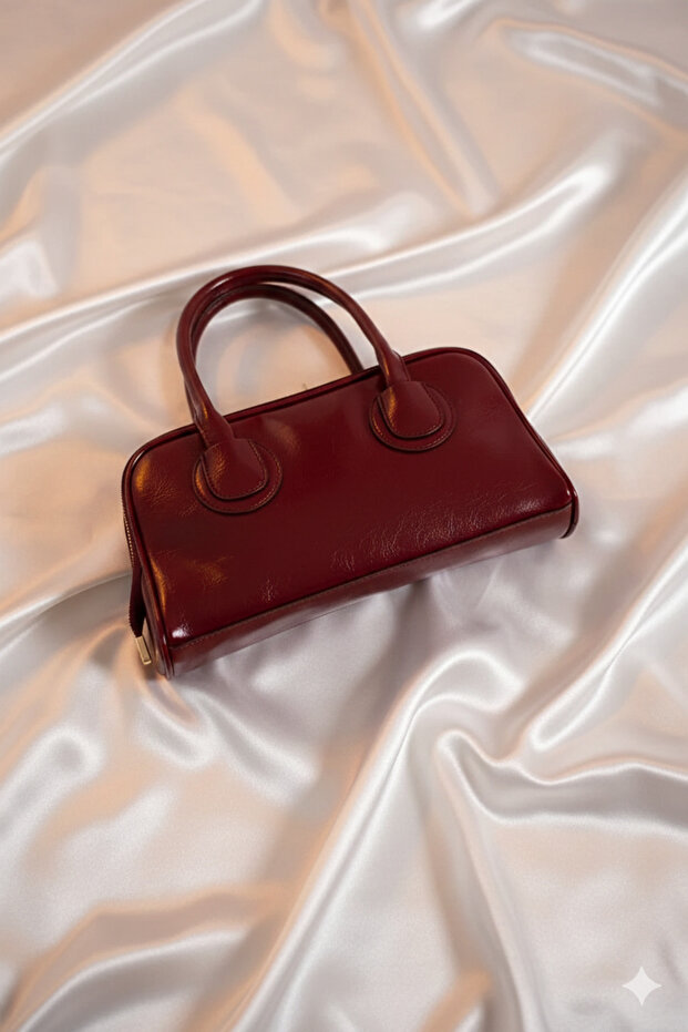 Burgundy Long Handle Baguette Hand and Shoulder Women's Bag