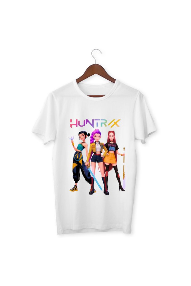 Huntrix Girls' T-Shirt - Rumi Mira Zoey Printed Anime Style White T-Shirt