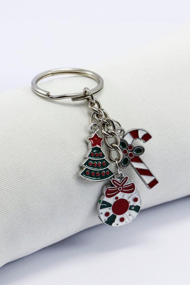 Silver Colored Christmas Themed Keychain, Gift Christmas Bag Ornament