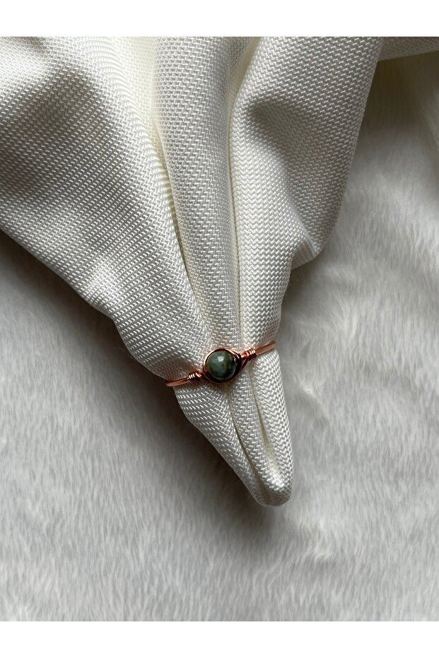 Minimal Emerald Stone Adjustable Copper Color Wire Ring