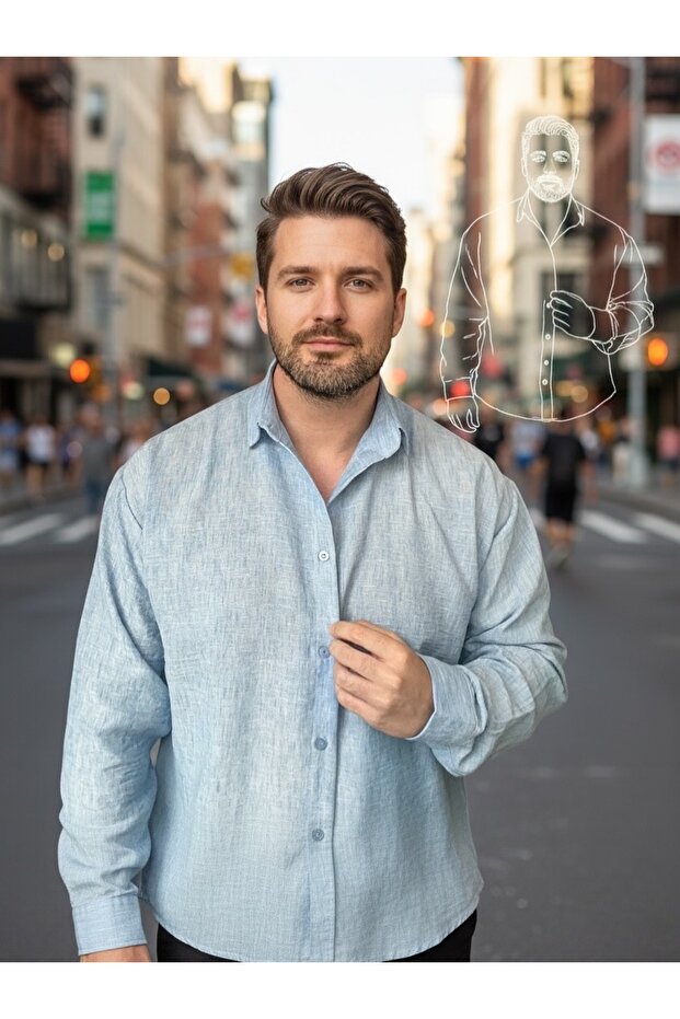 Oversize Mavi Klasik Gömlek - 1