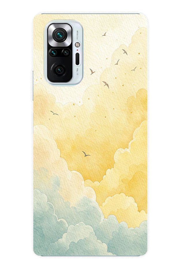 حافظة سيليكون متوافقة مع هاتف Redmi Note 10 PRO باللونين الأصفر والأخضر وسحاب وطيور مطبوع