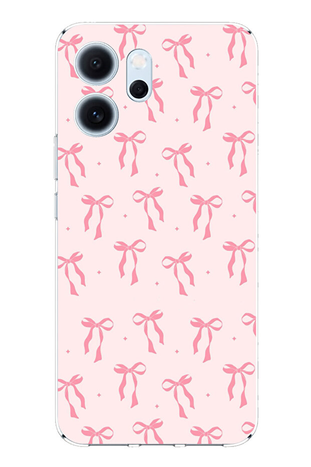 Oppo Reno 14F Compatible Soft Pink Bow Patterned Printed Silicone Case - 1