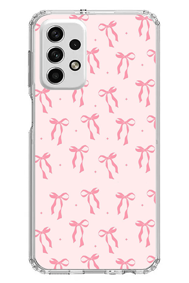 حافظة سيليكون ناعمة متوافقة مع هاتف سامسونج جالاكسي A73 بنمط فيونكة وردية مطبوع - 1