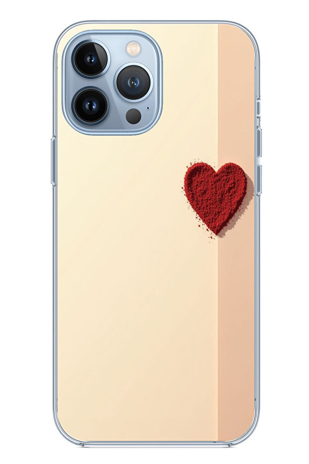 حافظة سيليكون متوافقة مع هاتف iPhone 13 PRO MAX ذات خلفية كريمية وقلب أحمر مطبوع - 1