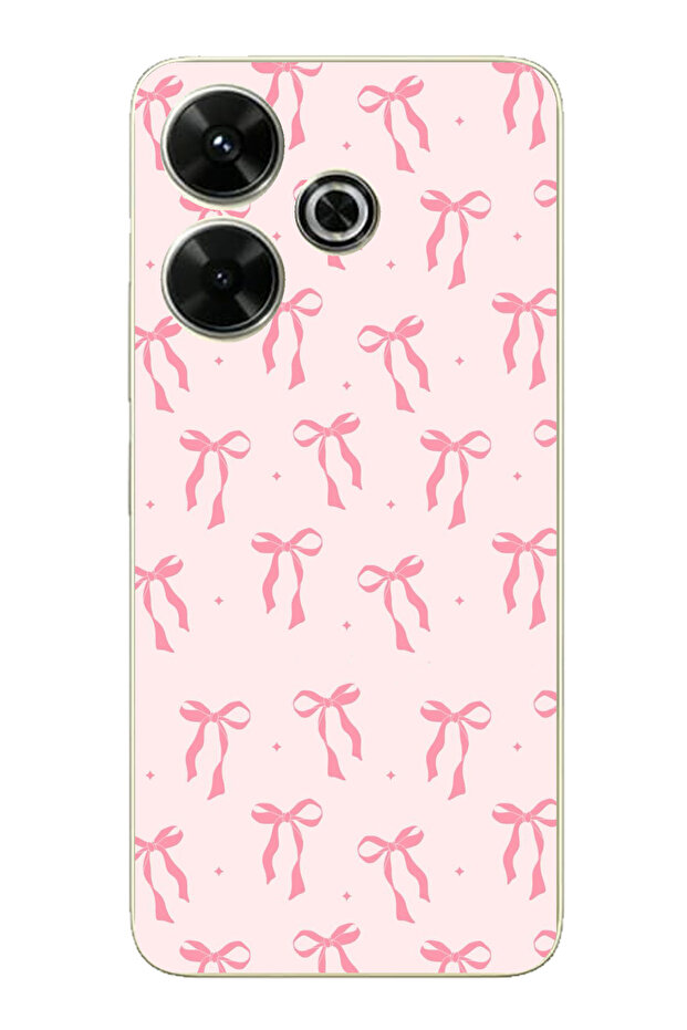 Redmi 13 Compatible Soft Pink Bow Patterned Printed Silicone Case - 1