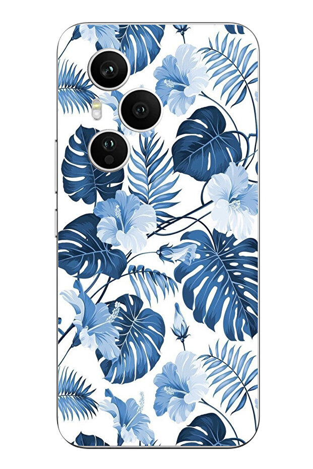 حافظة سيليكون مطبوع متوافقة مع هاتف Honor 400 PRO بنمط أوراق الشجر الزرقاء والزهور - 1