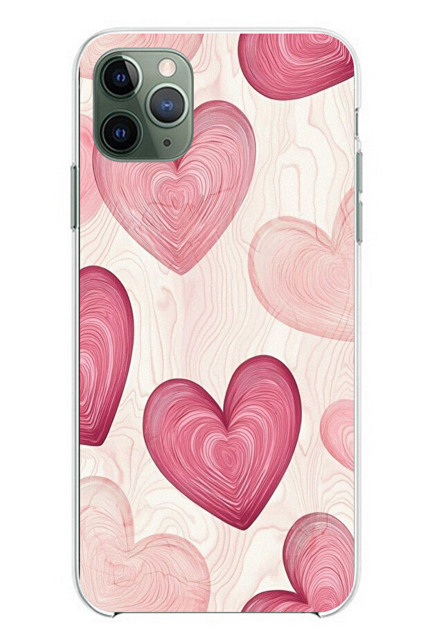 حافظة سيليكون متوافقة مع هاتف iPhone 11 Pro Max باللون الوردي الخطوي مطبوع - 1