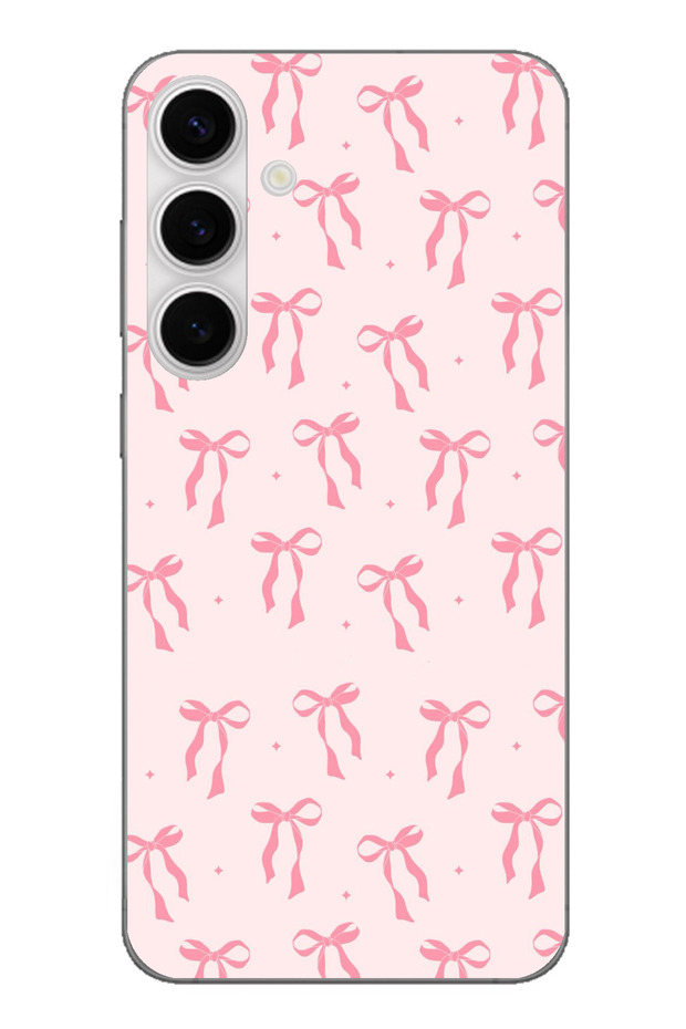 حافظة سيليكون مطبوع متوافقة مع هاتف سامسونج جالاكسي S24 FE بنمط فيونكة وردية ناعمة - 1