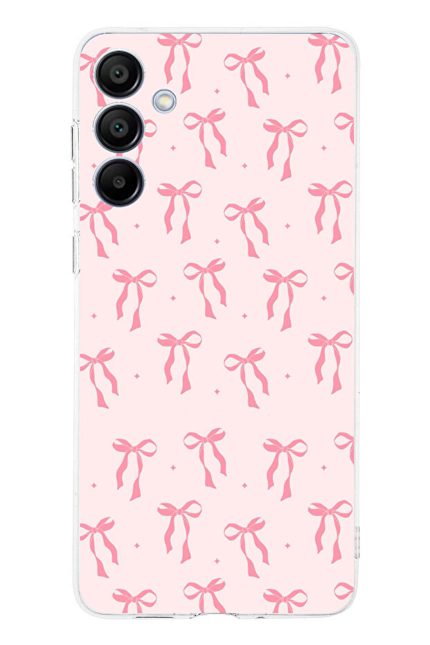 Samsung Galaxy A16 Compatible Soft Pink Bow Patterned Printed Silicone Case - 1
