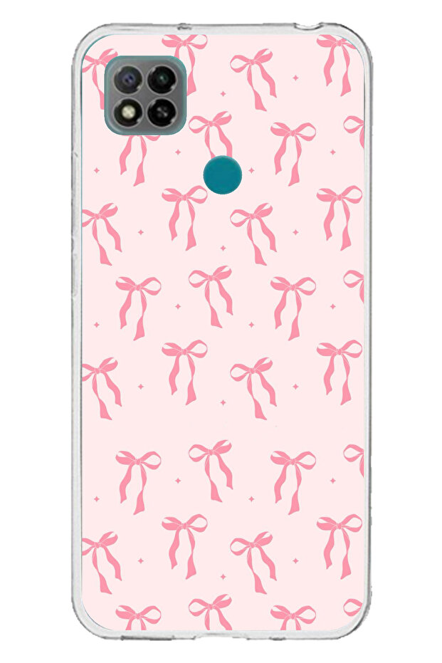 Redmi 9C / 10A Compatible Soft Pink Bow Patterned Printed Silicone Case - 1