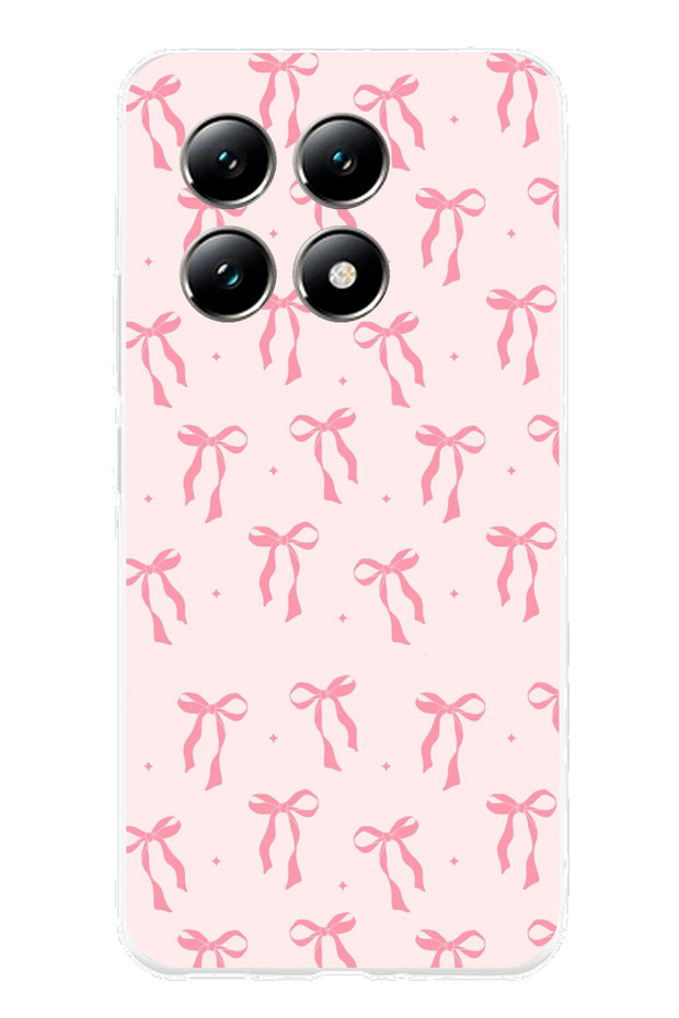 حافظة سيليكون مطبوع متوافقة مع هاتف Xiaomi Mi 14T PRO بنمط فيونكة وردية ناعمة - 1