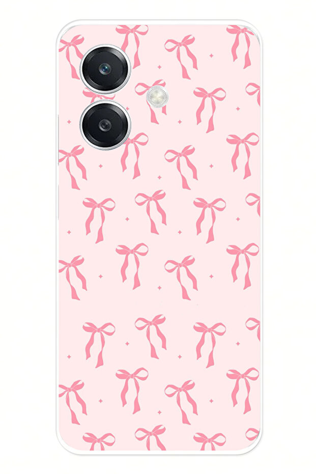 Oppo A3 Compatible Soft Pink Bow Patterned Printed Silicone Case - 1