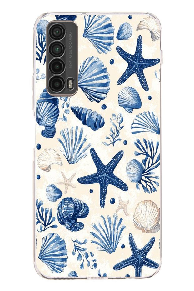 Printed Silicone Case Compatible with Huawei P Smart 2021 Blue Sea Shell and Star Pattern