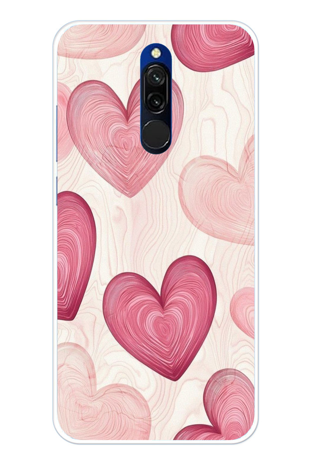 Redmi 8 Compatible Linear Pink Heart Printed Silicone Case - 1