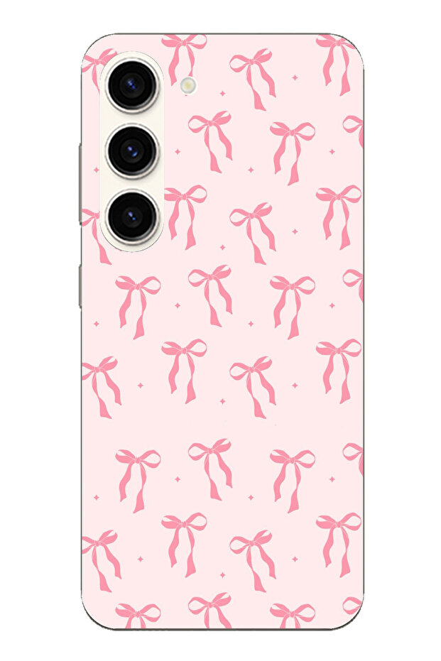 Samsung Galaxy S23 Compatible Soft Pink Bow Patterned Printed Silicone Case - 1