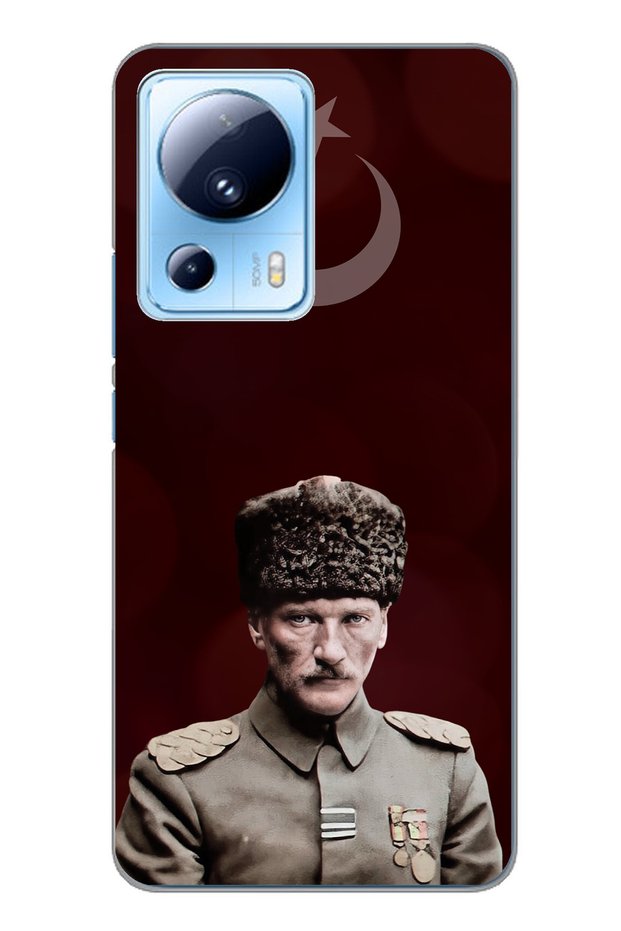 حافظة سيليكون متوافقة مع هاتف Xiaomi Mi 13 Lite Moon Star ورئيس القائد أتاتورك مطبوع