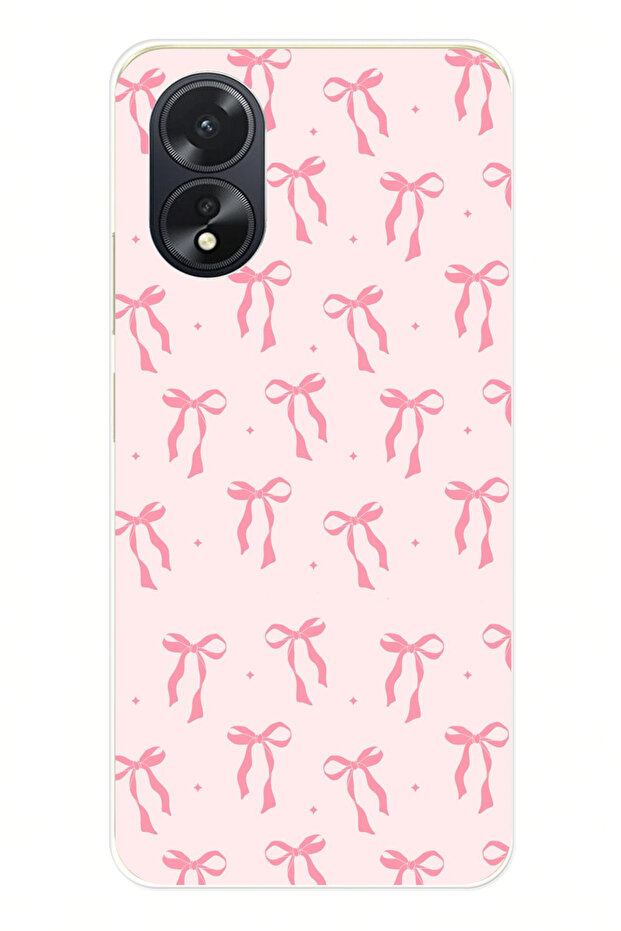 Oppo A38 Compatible Soft Pink Bow Patterned Printed Silicone Case - 1