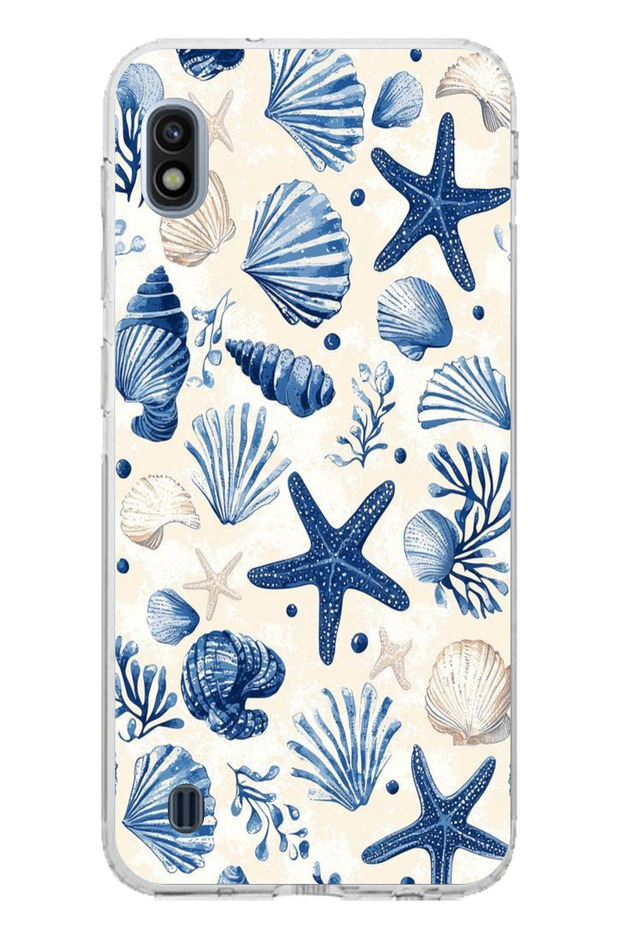 Printed Silicone Case Compatible with Samsung Galaxy A10 Blue Sea Shell and Star Pattern