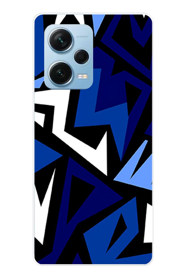 حافظة سيليكون حديثة متوافقة مع هاتف Redmi Note 12 PRO 5G ذات تصميم هندسي أزرق مطبوع