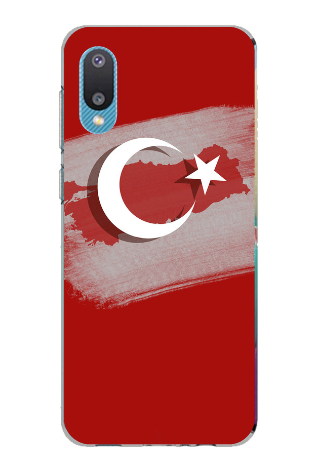 جراب سيليكون متوافق مع هاتف Samsung Galaxy A02 مزود بخريطة تركيا وعلم تركي مفصل مطبوع