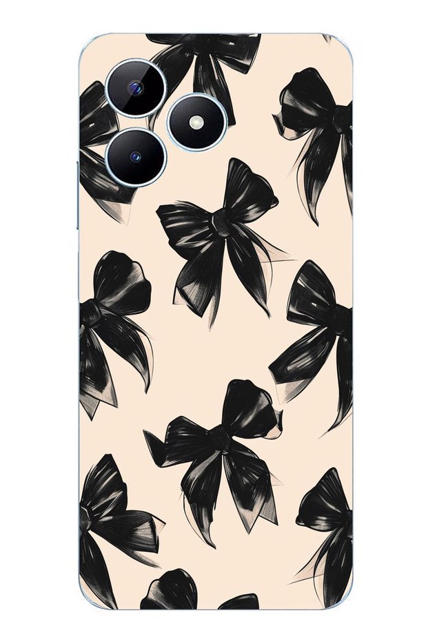 Realme Note 50 Compatible Black Bow Ribbon Printed Silicone Case