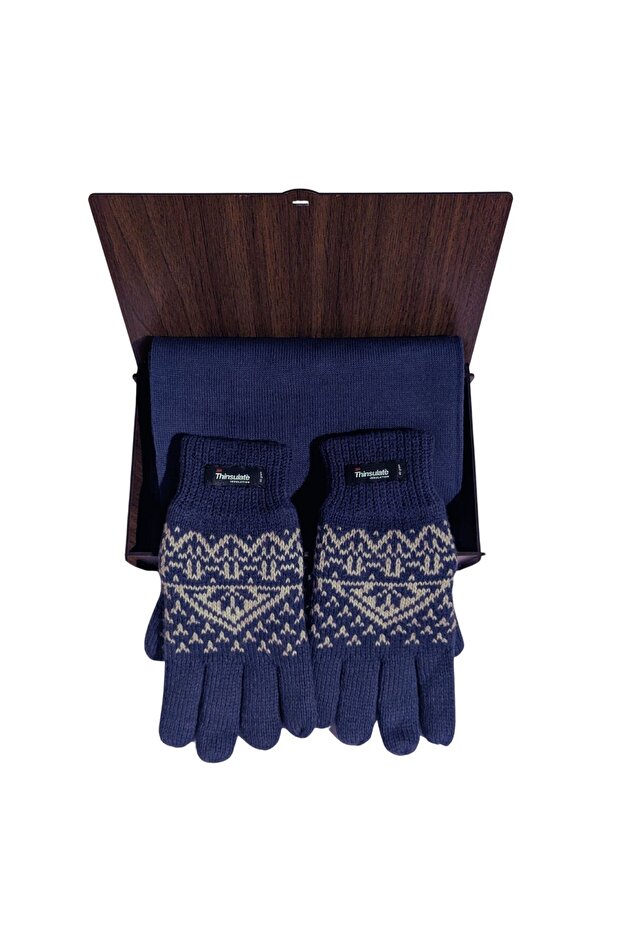 Men's Scarf and Thinsulate Lined Gloves Set with Wooden Gift Box