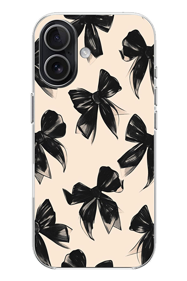 iPhone 17 Compatible Black Bow Ribbon Printed Silicone Case - 1
