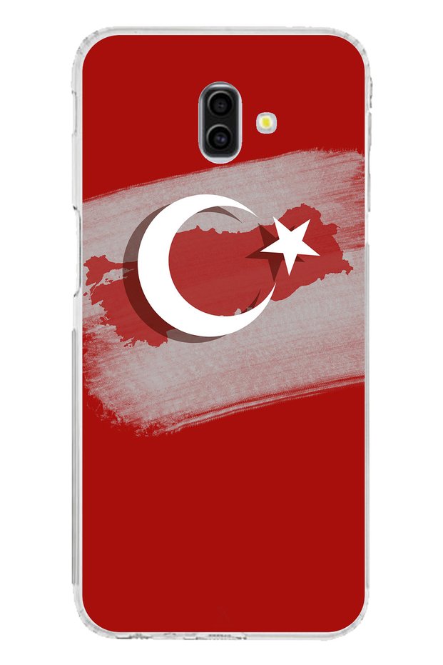 حافظة سيليكون متوافقة مع هاتف سامسونج جالاكسي J6 PLUS مع خريطة تركيا وعلم تركيا مطبوع