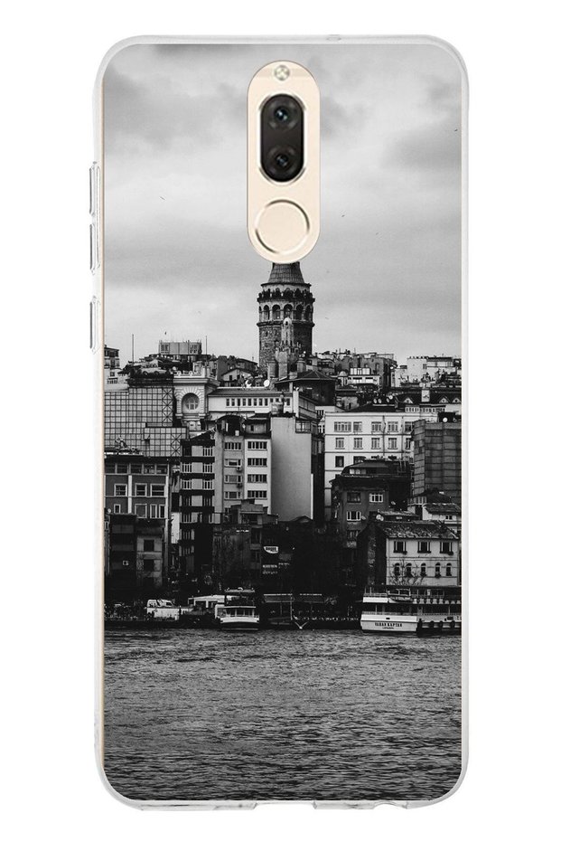 جراب سيليكون متوافق مع هاتف Huawei Mate 10 Lite مع مناظر برج جالاتا والبحر مطبوع