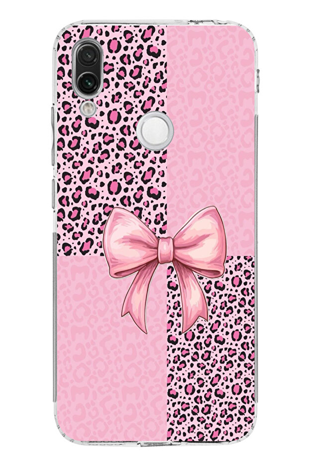 حافظة سيليكون متوافقة مع هاتف Redmi Note 7-7 PRO بنمط الفهد الوردي وشريط مطبوع - 1