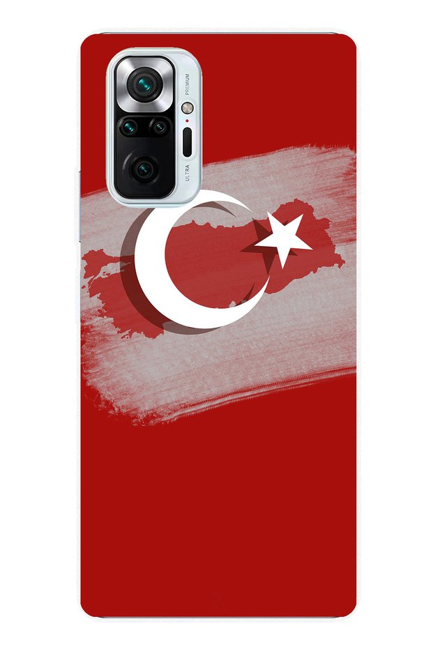 حافظة سيليكون متوافقة مع هاتف Redmi Note 10 PRO مع خريطة تركيا وعلم تركيا مطبوع