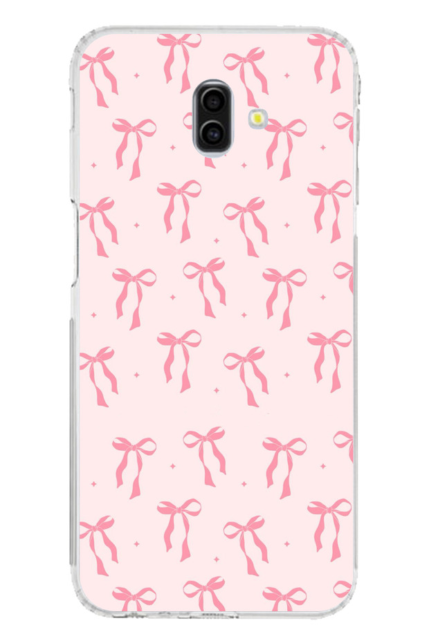 حافظة سيليكون مطبوع متوافقة مع هاتف سامسونج جالاكسي J6 بلس بنمط فيونكة وردية ناعمة - 1