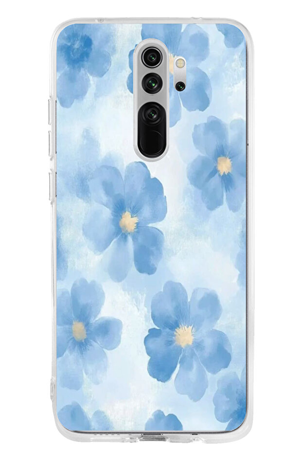 Redmi Note 8 Pro Compatible Blue Flowers Printed Silicone Case - 1