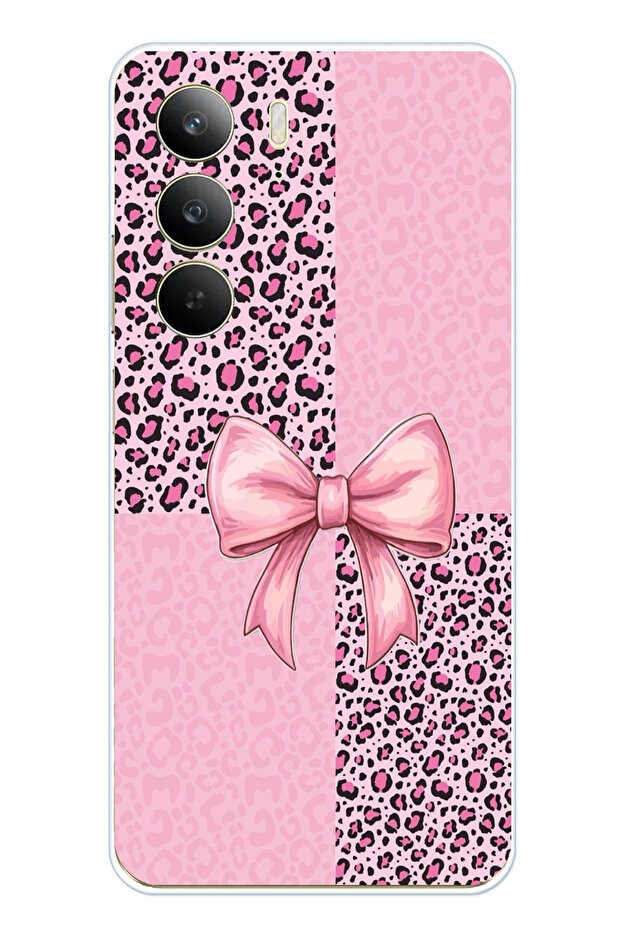 حافظة سيليكون متوافقة مع هاتف Realme C75 بنمط الفهد الوردي وشريط مطبوع - 1