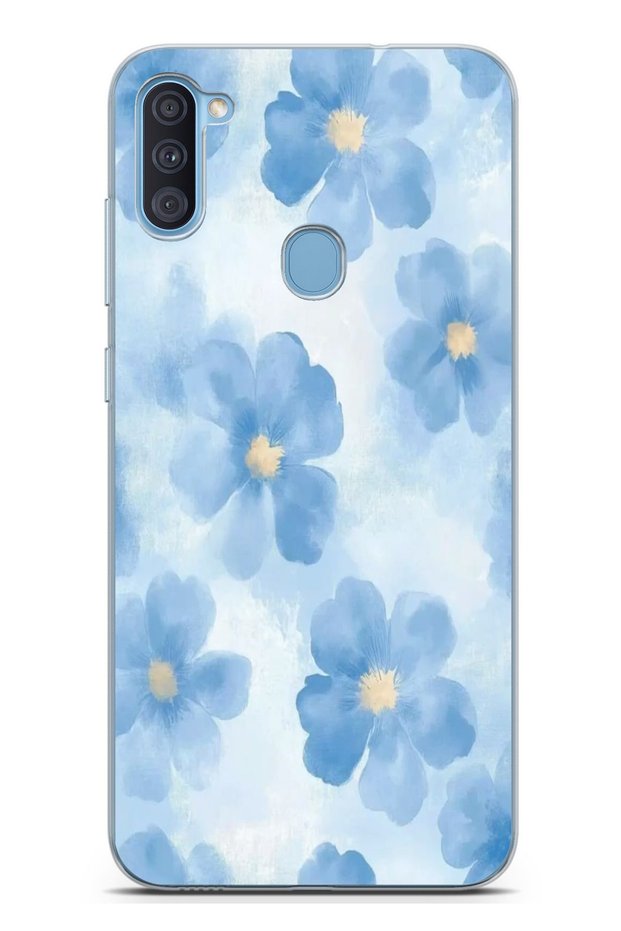 Samsung Galaxy A11-M11 Compatible Blue Flowers Printed Silicone Case