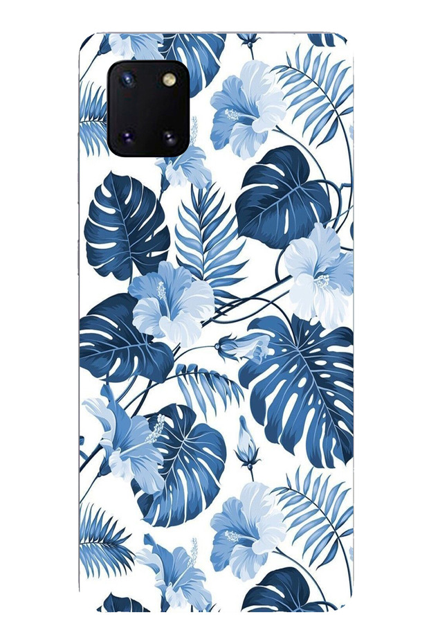 حافظة سيليكون مطبوع متوافقة مع هاتف سامسونج جالاكسي نوت 10 لايت بنمط أوراق الشجر الزرقاء والزهور - 1