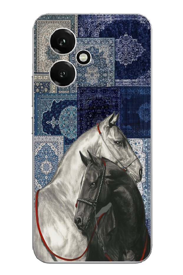 حافظة سيليكون متوافقة مع هاتف Honor 400 باللون الأزرق بنمط كليم باللونين الأسود والأبيض At مطبوع
