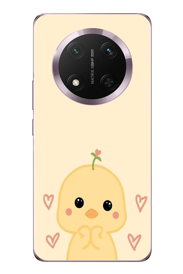 Honor Magic 7 Lite Compatible Cute Chick and Heart Patterned Printed Silicone Case - 1